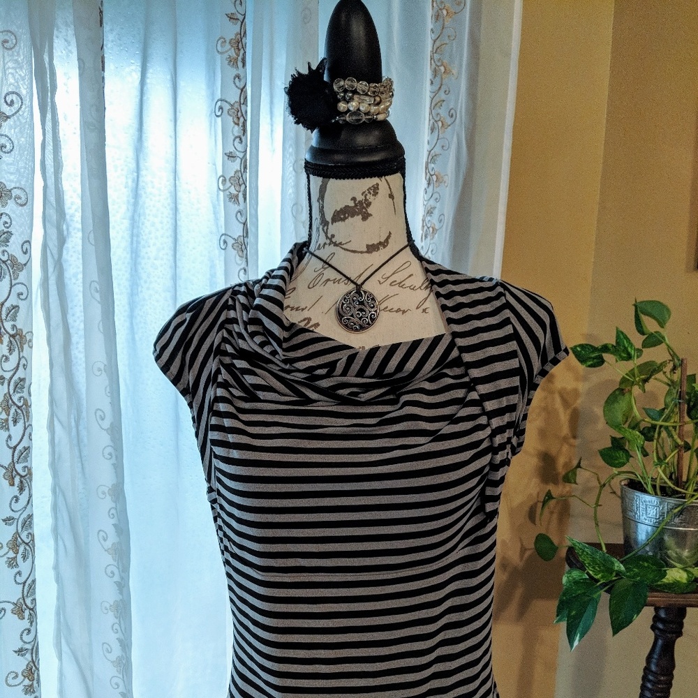 Black & Gray Striped Top